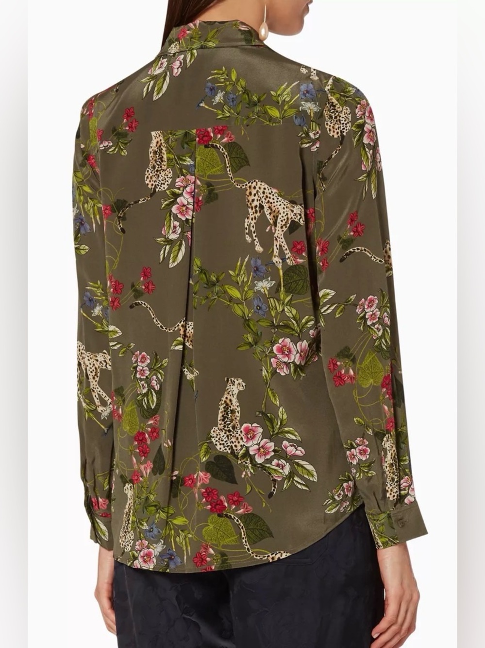 L'AGENCE Nina Jungle Print 100% Silk Button-Down Blouse - Size Small - Picture 3 of 10